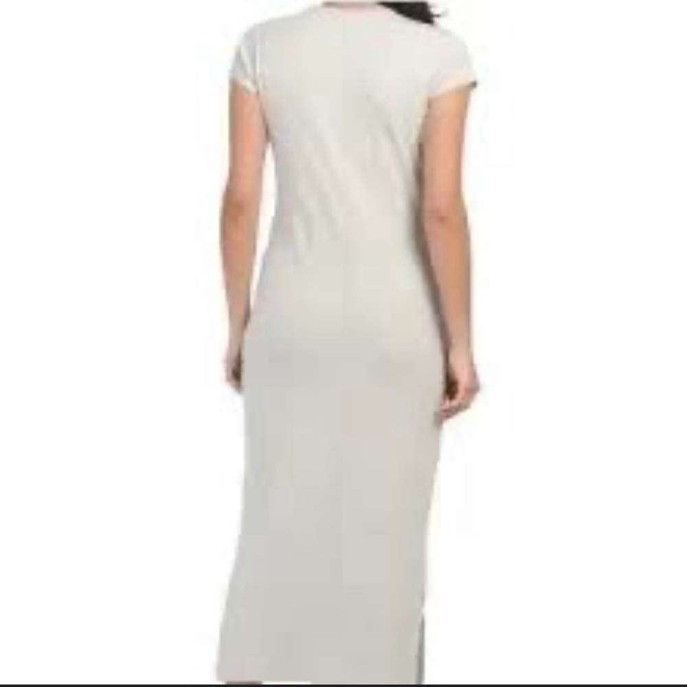 Elie Tahari Pima Cotton Blend Ribbed Cap Sleeve Long Dress